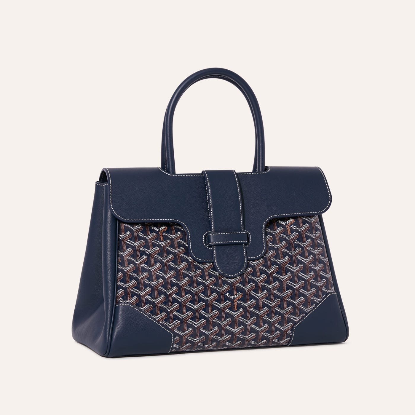 Goyard Saigon Tote Navy Blue Goyardine Canvas Palladium Hardware - Image 2